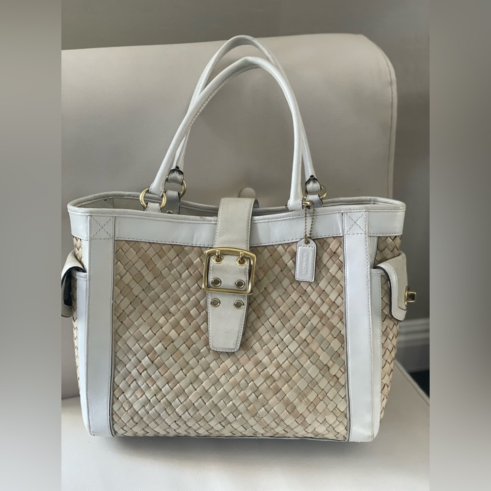 Coach straw, suede and leather tote